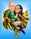 Карикатура на летающую пару в образе супергероев