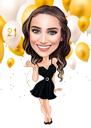 Hand-Drawn Full-Body Birthday Cartoon from Photo - Perfect Custom Gift for Her