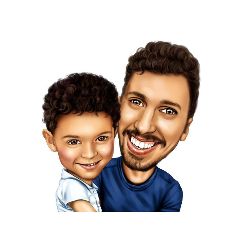 Daddy with Son Cartoon Caricature from Photos for Father Portrait Gift