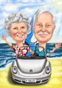 شخصان في كاريكاتير سيارة مع خلفية مخصصة
