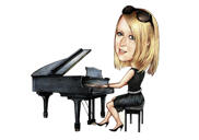 Persoană care cântă o caricatură cu pianul cu cotă din fotografie în stil colorat pe tot corpul