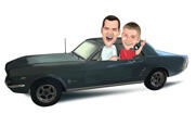Отец с ребенком: индивидуальная карикатура в любом транспортном средстве