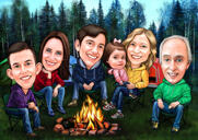 Caricature de famille en randonnée
