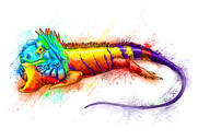 Retrato personalizado de caricatura de réptil em estilo aquarela arco-íris