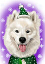 Sjov hvid hund tegneseriekarikatur i farvestil fra fotos