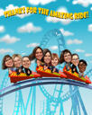 Riding Roller Coaster Group Caricature