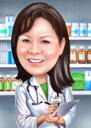 Özel Tıbbi Hediye için Renkli Stilde Kimya Teknisyeni Karikatür Portresi
