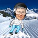 Full Body Skiing Person Caricature in Color Style with Snow Background