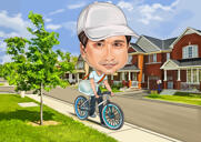 Woman on Bicycle Caricature with Custom Background