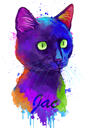 Vlastní portrét akvarelové kočky z fotografie nakreslený v odstínech fialové