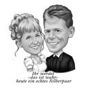 Couple, caricature, noir blanc, crayons, style