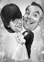 Couple 50th Wedding Anniversary Caricature Gift in Monochrome Style