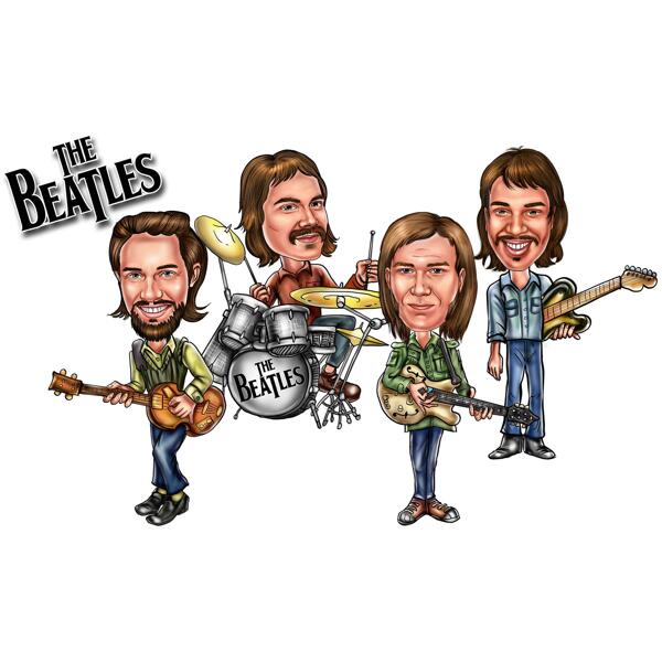 Beatles-karikatuur: afbeelding van muziekinstrumenten
