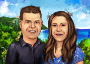 Caricatura de casal de praia a partir de fotos