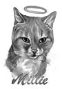 Portrait commémoratif de chat en niveaux de gris avec halo