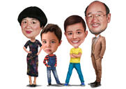 Retrato de caricatura de família de corpo inteiro em fundo branco