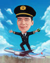 Piloto engraçado na caricatura do avião