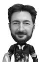 Beard Man Caricature from Photo in Funny Exaggerated Black and White Style