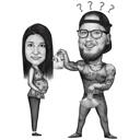 Карикатура на беременную пару в черно-белом стиле по фотографиям