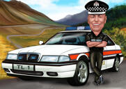 Tecknad teckning i färgad stil - Person med bil Personlig registreringsskylt karikatyr