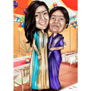 Twee personen gekleurd cartoonportret in Indiase stijl van het hele lichaam van foto
