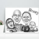 Retrato familiar de dibujos animados en estilo blanco y negro de fotos impresas en póster como regalo personalizado