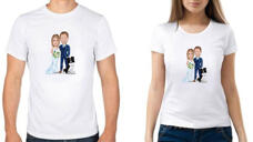 Couple Full Body Cartoon Portrait in Colored Style Printed on T-shirt