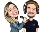Caricature d'interview de podcast de deux personnes