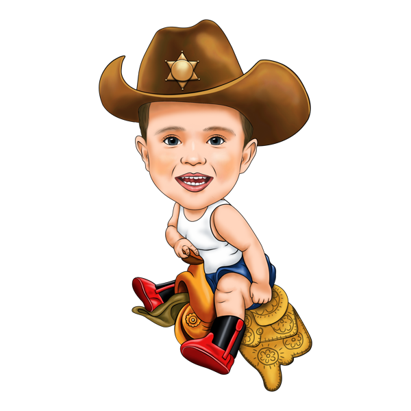 Karikatuur armsast lapsest šerifi mütsis