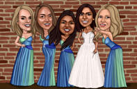 Funny Bridesmaids Caricature for Custom Wedding Gift
