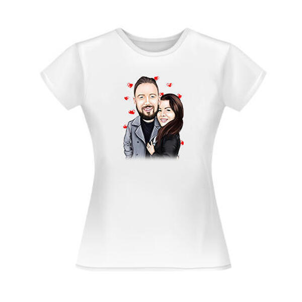 Caricatura di coppia innamorata personalizzata da foto regalo su t-shirt