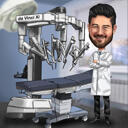 Caricatura de cirurgia com robô da Vinci