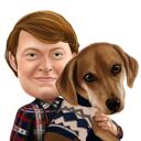 Lovely Dog Kissing Owner Colored Caricature from Photos