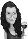 Černá a bílá karikatura osoby, která drží sklenku vína