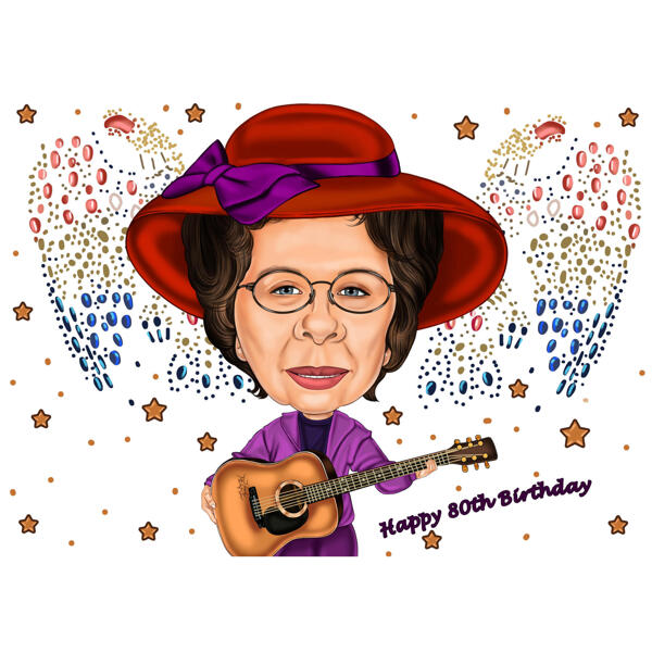 Caricatura personalizzata per il compleanno della nonna per il regalo dell'80° anniversario