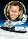 Astronauta pilota pasūtījuma karikatūra ar plaknes fonu