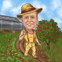 Tuinarbeider Cartoon tekenen in kleurstijl met aangepaste achtergrond