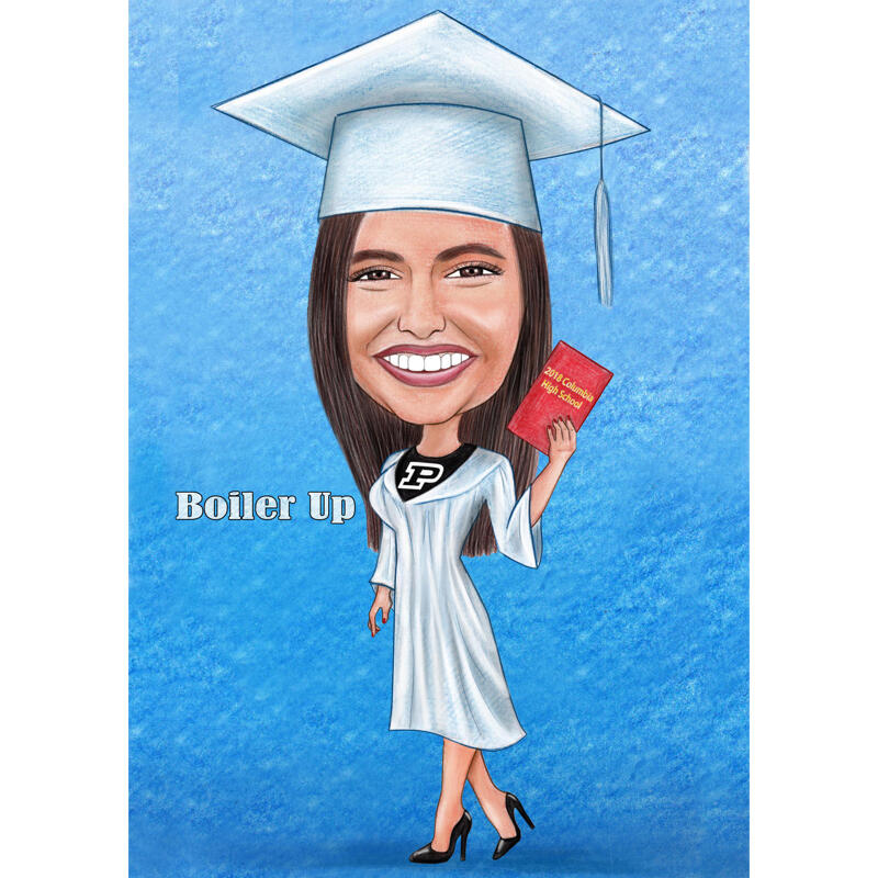 School Graduation Caricature with One Colored Background from Photo