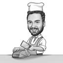 Butcher karikatyyri liioiteltu mustavalkoinen tyyli mukautetulla taustalla