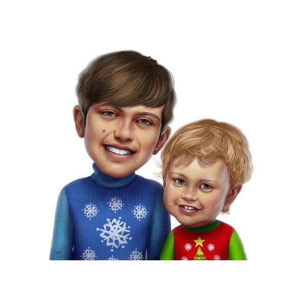 Ugly Christmas Sweater Kid Caricature from Photo in Colored Style