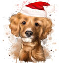 Watercolor Pet Portrait with Santa Hat