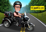 Persona uz Vespa karikatūras zīmējuma