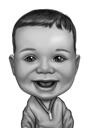 Poikavauvan karikatyyri muotokuva valokuvasta mustavalkoisena