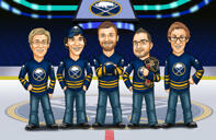 Karikatura týmu v hokejové uniformě