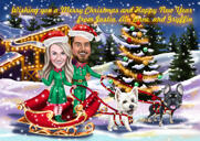 Two Persons with Pets in Christmas Hats