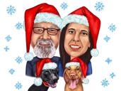 Twee personen met huisdieren in kerstmutsen