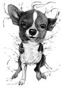 Svartvit Chihuahua-grafitporträtt i full kropp från foton