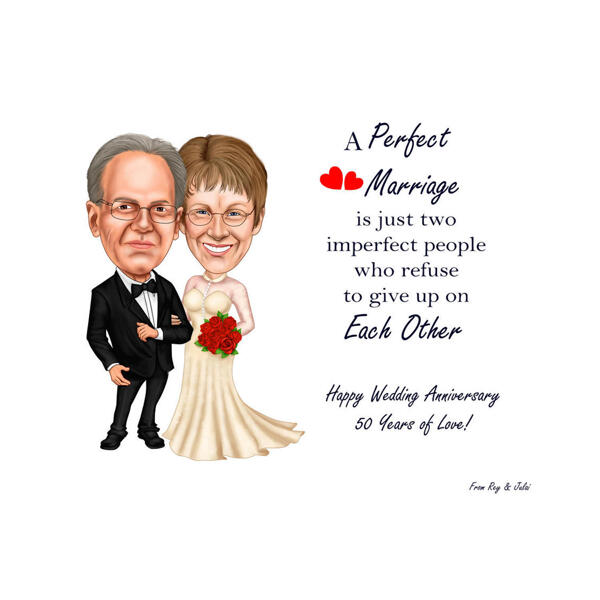 Caricatura de aniversario de bodas con texto
