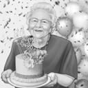 Regalo di caricatura di compleanno per 80 anni in bianco e nero