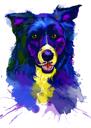 Retrato de cachorro em aquarela de foto desenhada à mão em tema de cor azul